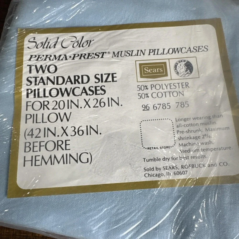 Vtg NOS 80s Pastel Floral Sears WIMBLEDON +‎ Solid Blue Pillowcases Cottagecore